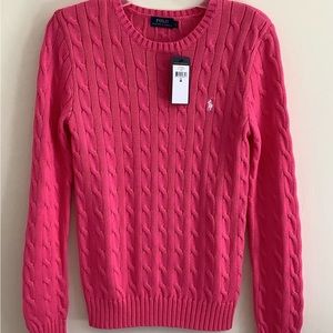Polo Ralph Lauren Women’s Cotton Crew Neck Cable Sweater Pink Medium New